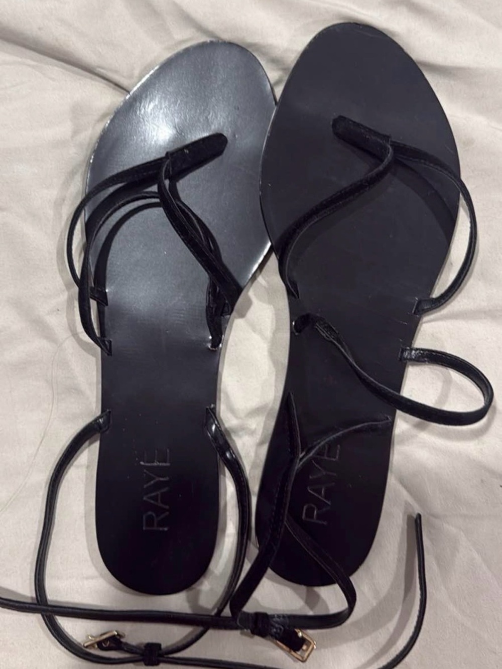 RAYE Black Minimal Strappy Flat Sandals